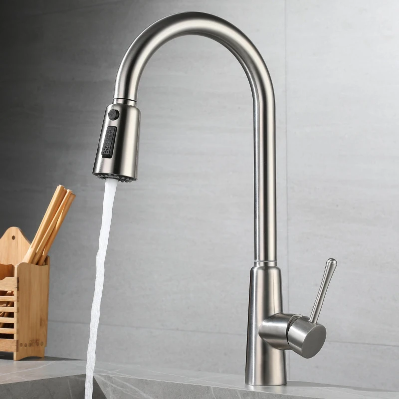 304 Stainless Steel Vegetable Washbasin, Pull-Out Cold And Hot Water Faucet, Sink, Three-Speed Shower Head, Kitchen Faucet, 360°