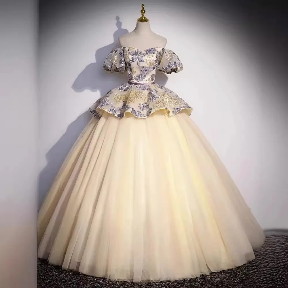 

Evening Gown Vocal Solo Performance Adult Birthday Host Princess Fleeing Puffy Skirt Formal Dress mid Waist Zipper Style