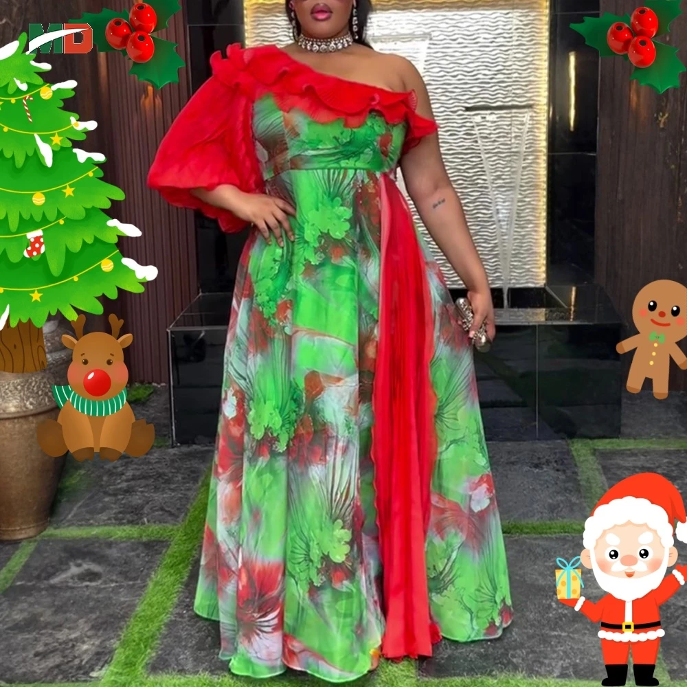 

MD африканские летние шифоновые платья макси с воланами, женская одежда, вечернее свадебное платье, роскошное платье на одно плечо больших размеров