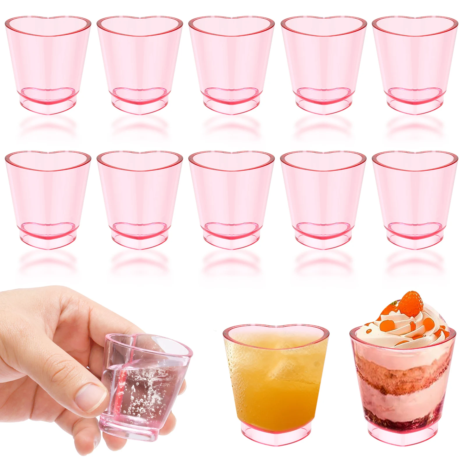 12/24Pcs Pink Shot Glass Set 1.5 oz Heart Shaped Shot Glass Portable Unique Whiskey Shot Glass for Whiskey Tequila Spirit Liquor