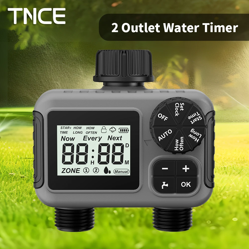 【セール中】TNCE 1/2 アウトレット灌漑スプリンクラータイマー IPX5 雨遅延プログラマブル水バルブコントローラー庭の芝生庭点滴土壌テスター
