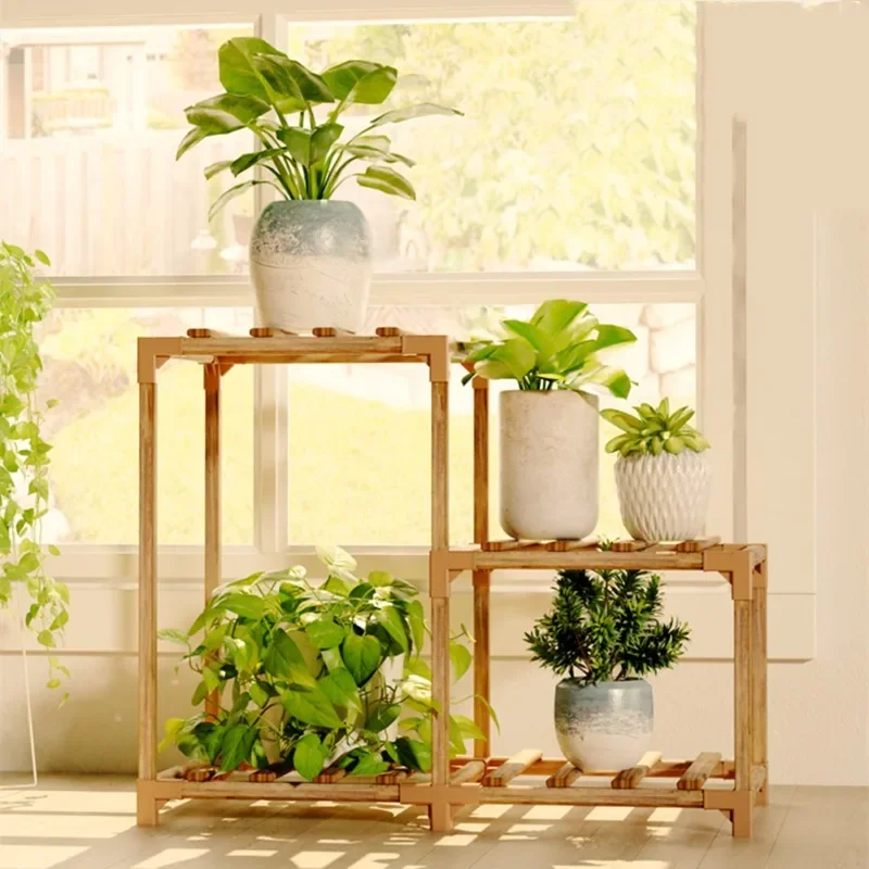 Outdoor Indoor Plants Holder Assembly Shelf Wood Shelf Plant Support Base for Plants Pots Display Stand Corner Shelf Plant Stand