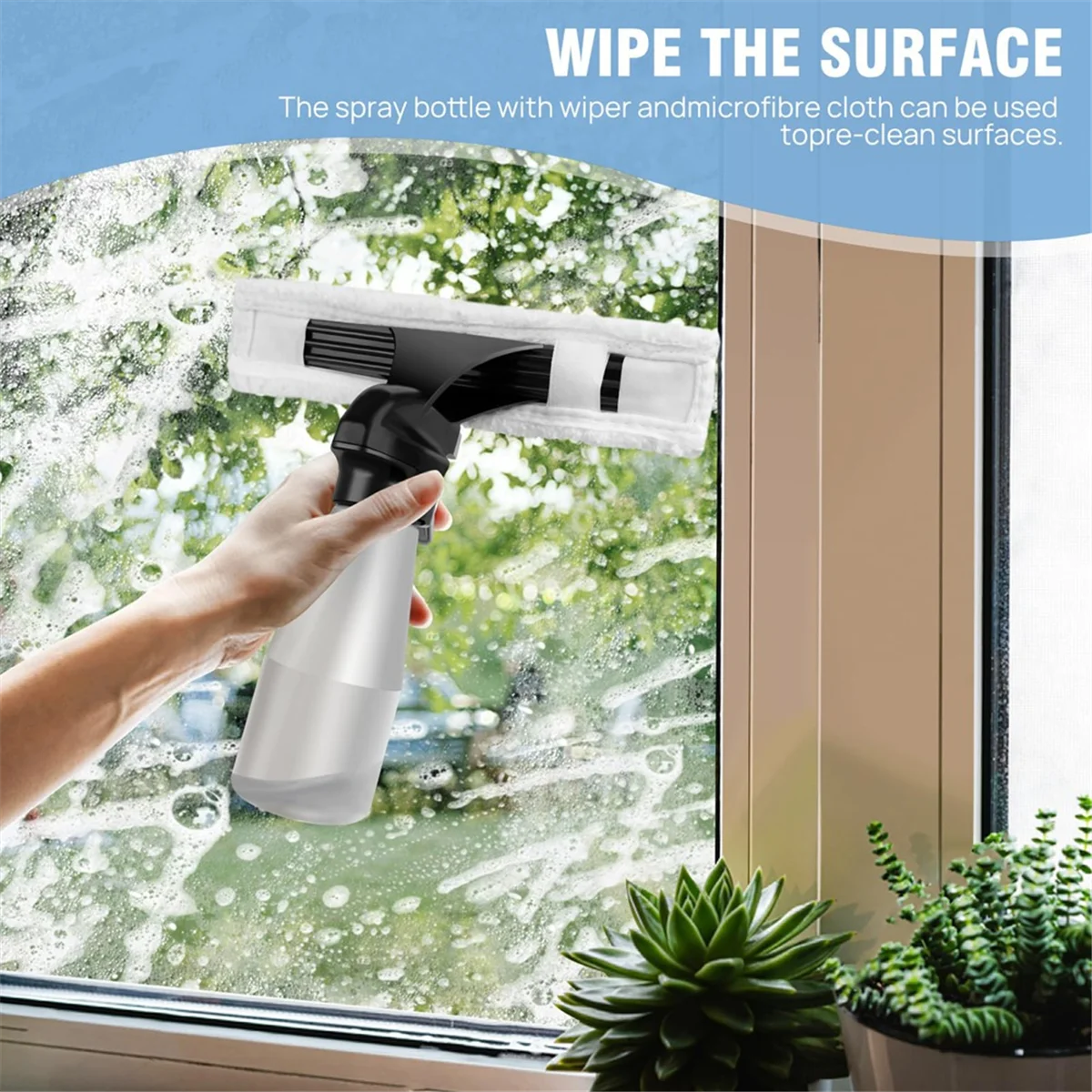 

GET! Cordless Window Vac, Rechargeable Window Vacuum Cleaner with Squeegee Head, 150ml Water Tank, Light Weight EU Plug