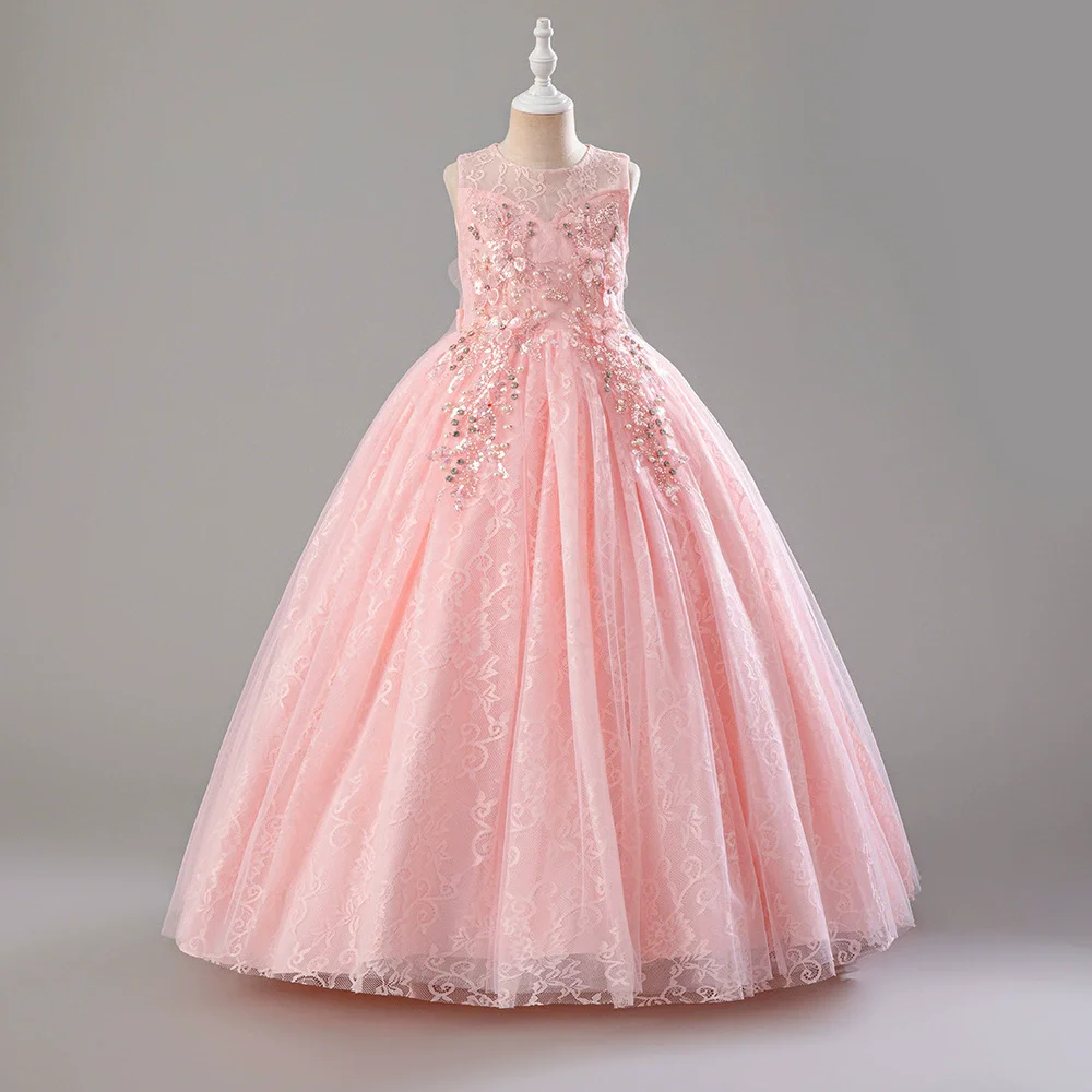

Fashion New Flower Girl Dresses for Weddings Lace Sleeveless Girls Sequin Dress Summer Children Girls Party Dress 5-14 Years