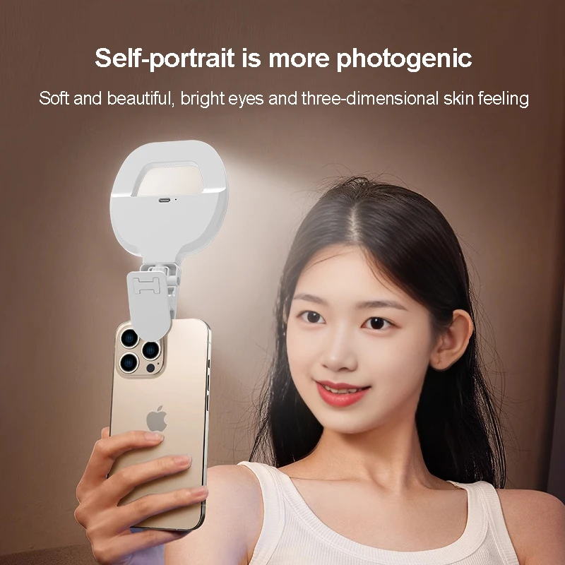 lampada ad anello selfie mobile a luce led luce per riprese video Lampada a led ricaricabile portatile clip per luce selfie per telefono Lampada ad anello rotondo