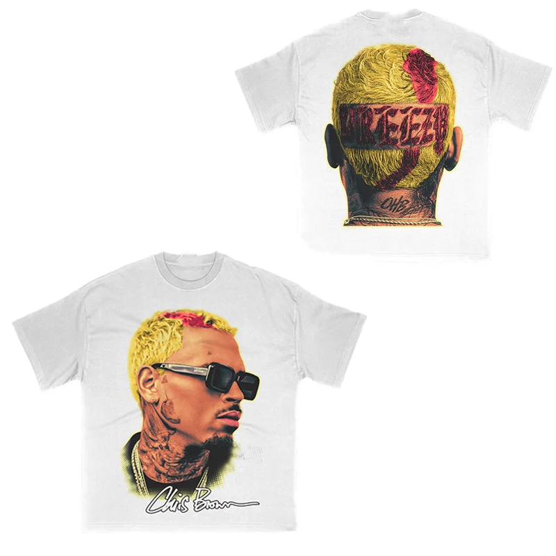 High Quality Summer Hip Hop Apparel Oversized Double-sided Print Rap Graphic Print Men's and Women's Round Neck Y2K Streetwear