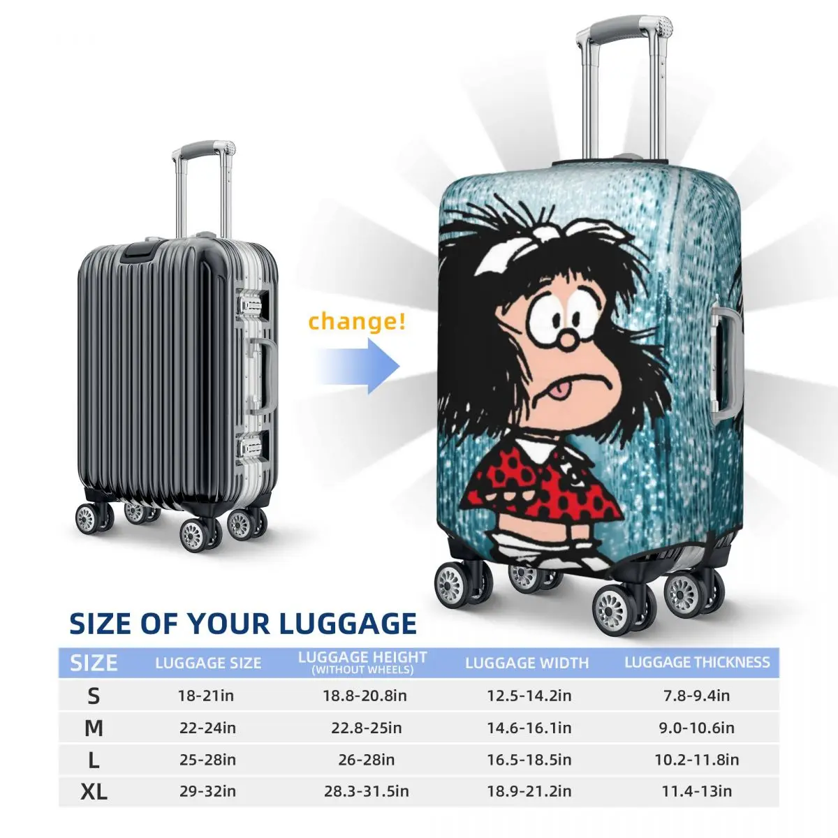 Mafalda In Shock Suitcase Cover Funny Flight Flight Cruise Trip Practical Luggage Supplies Protection