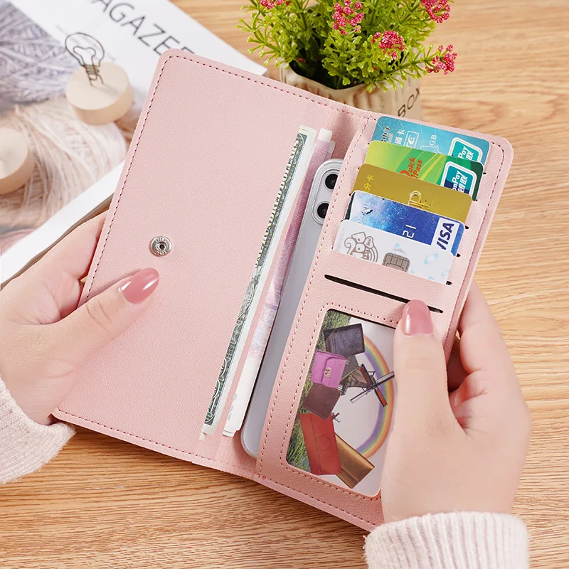 New Brand PU Leather Long Women Thin Wallets Large Capacity Female Coin Purses Hasp Clutch ID Credit Multi-Card Holder Money Bag