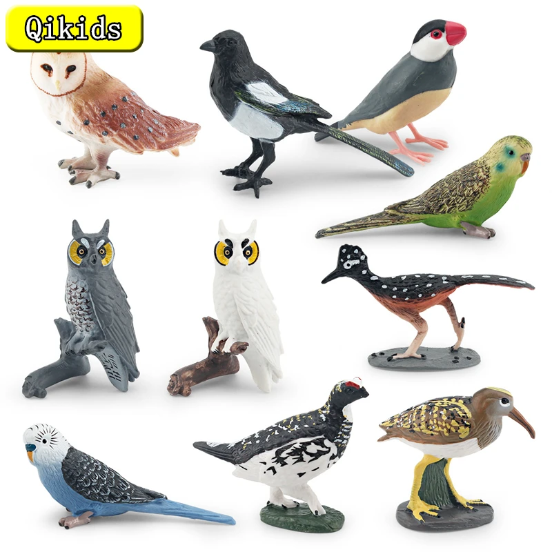 Realistic Miniature Forest Bird Figurine Owl Parrot Toucan Eagle Animals Model Action Figures Educational Children Collect Toys