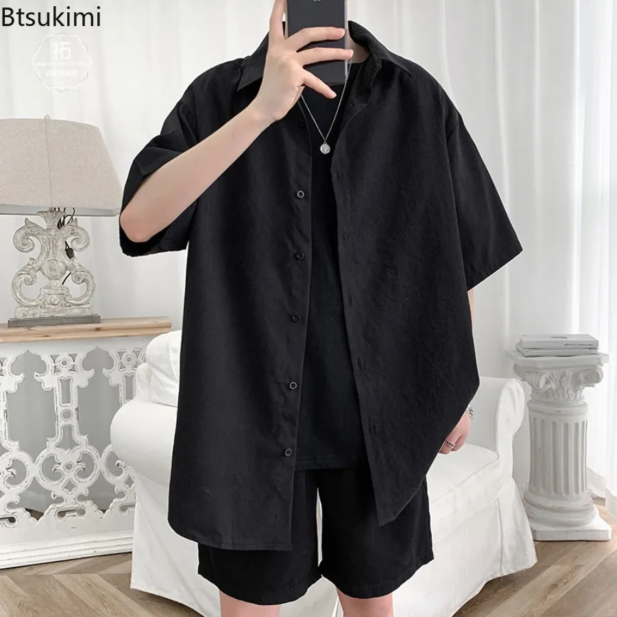 Spring Summer Loose Casual Shirts Men's Short Sleeve Lapel Casual Cardigan Tops Fashion Streetwear Male Versatile Shirt Jackets