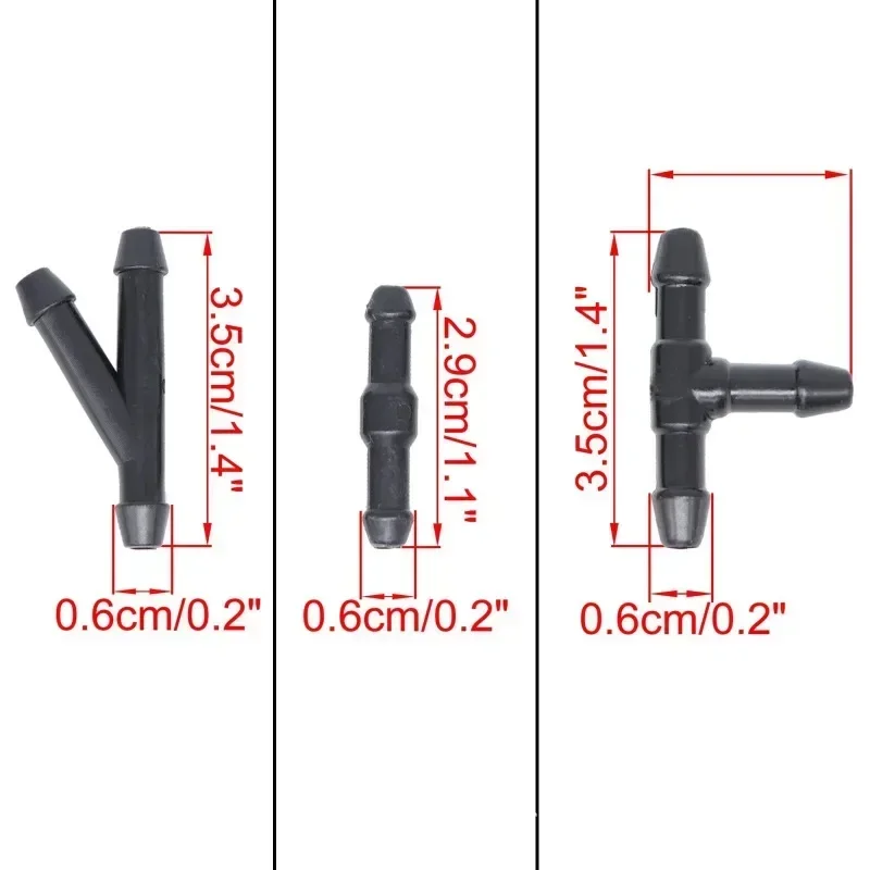 Conector do tubo da arruela do pára-brisa Joiner, Straight 3 Way Y Piece, Ar Combustível Água Gasolina Cleaner, Mangueira do bocal, 18Pcs