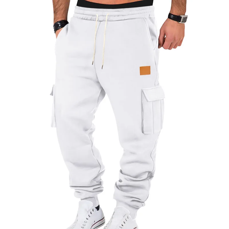 2025 Men's Sweatpants Autumn Winter Fleece Lined Sports Casual Long Pants Men Multi-flap pocket pants Cargo Pants Men