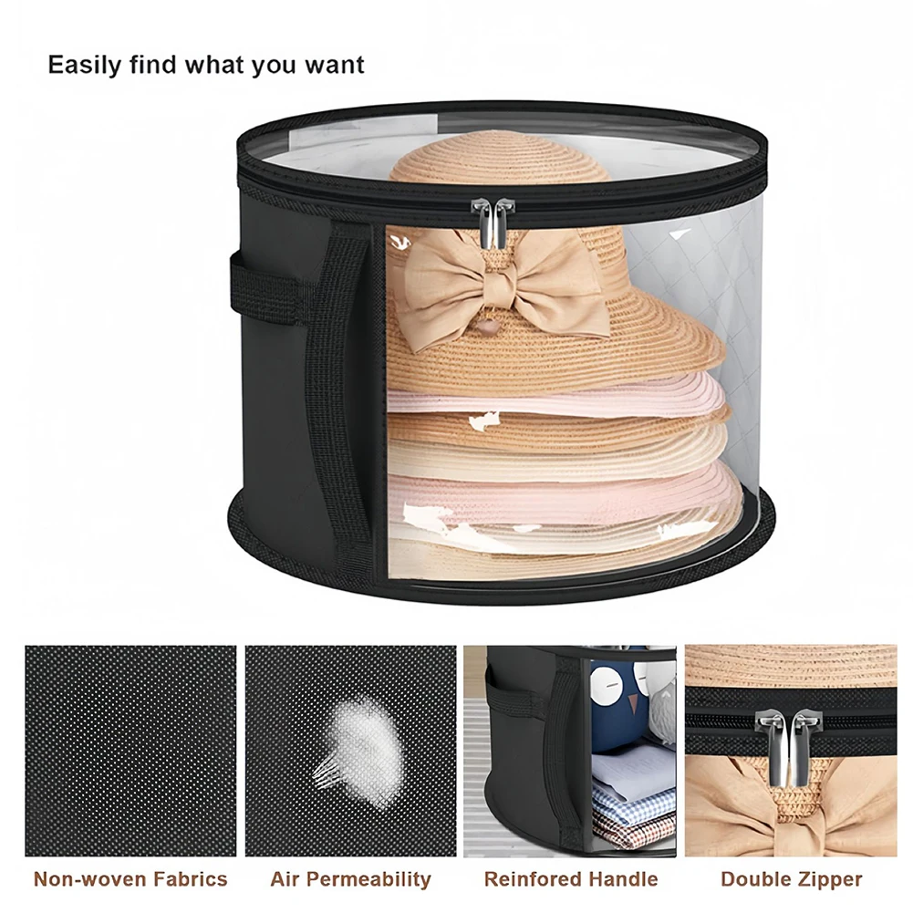 Round-Shape Hat Storage Bucket With Reinforced Base Hat Box Organizer Wear-Resistant Hat Organizer Hat Storage Organizer