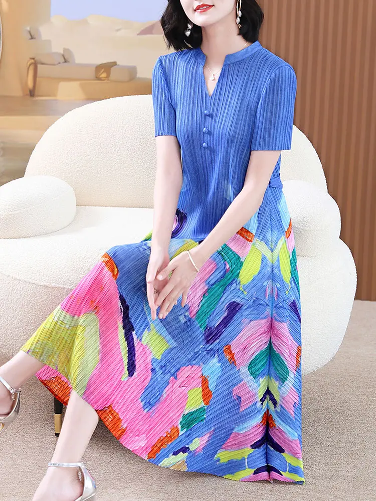 Reduced Age Mom Summer Dress Noble Temperament Dress New Wide Wife Foreigner Women's Dress Cover Up