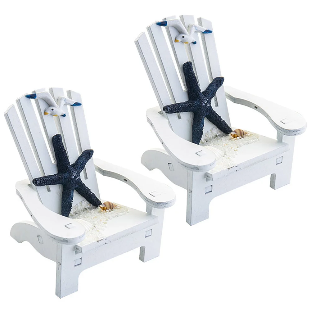 

2Pcs Mediterranean Style Miniature Beach Chairs Decoration Office Desk Garden Relax Atmosphere Ornament