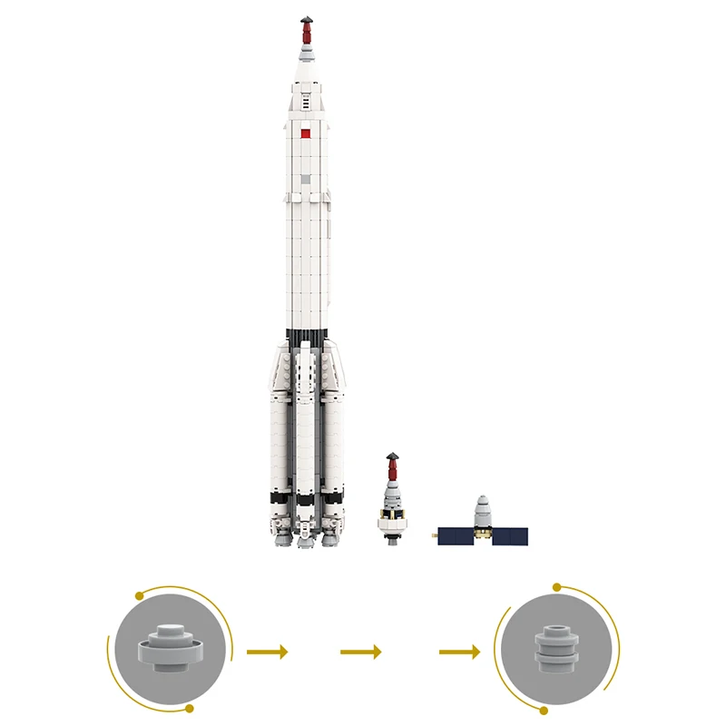 مكعبات بناء Gobricks MOC-102952 Proton K [مقياس Saturn V 1:11] مع ألعاب تعليمية على شكل حرفة الفضاء الدائرية LK-1