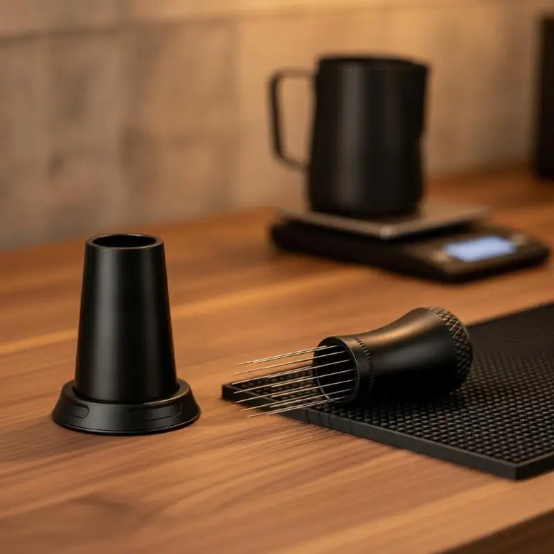 10 Pin Espresso Stirrer Coffee Distribution Tool with Silicone Stand Durable Rustproof for Professional Home Barista Use