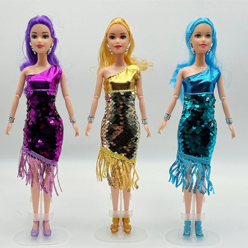 

New Upgraded 1/6 Girl Princess Doll Set 30cm Joint Movable Doll Toy With Glitter Evening Dress Skirt Dress Up Doll DIY Toy Gift