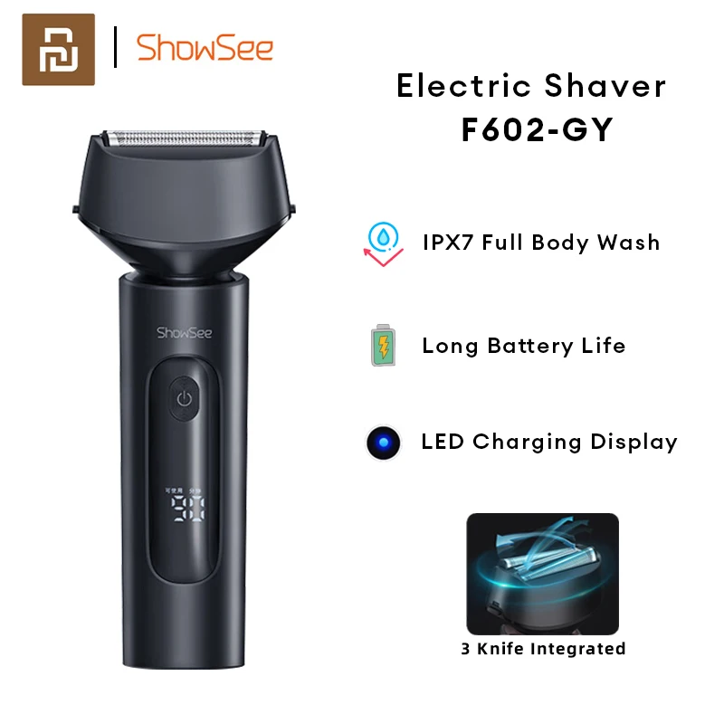 

Xiaomi Youpin Showsee Electric Shaver F602 LED Digital Display Razor Reciprocating Shaving Beard Machine IPX7 Waterproof