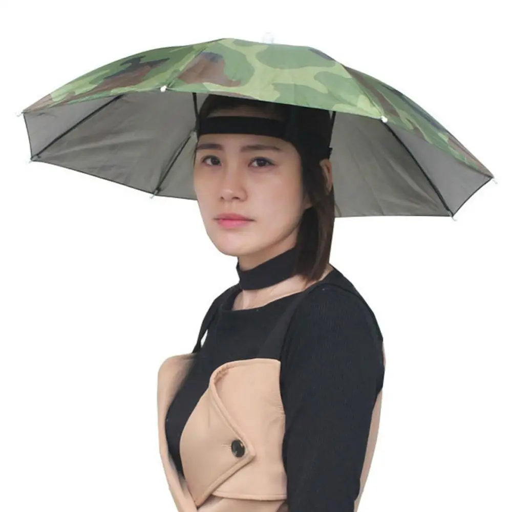 Portable Head-mounted Umbrella Outdoor Foldable Anti-Rain Sun Shade Adult Head Umbrella Lightweight Camping Fishing Cap Headwear