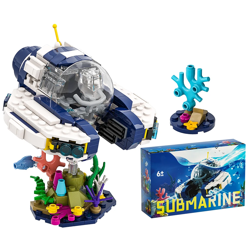 Gobricks Moc Sub nautica Seamoth Ziegel Modell Tauch-Raumschiff Bausteine Seetang Korallenriff Fisch U-Boot Spielzeug Geschenk