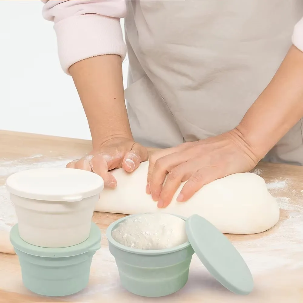 Collapsible Silicone Pizza Dough Proofing Box with Airtight Lid Round Lidded Hybrid Pizza Dough Box Non-Stick