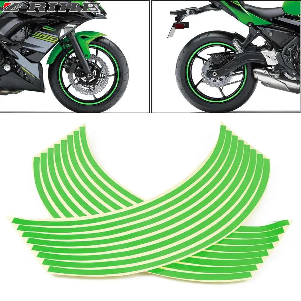 

Motorcycle Wheel Sticker Reflective Decals Rim Tape For KAWASAKI ZX12R ZX6R ZX636R Z900 Z650 Z800 Z750 Z400 Z1000 H2R KX 80 85