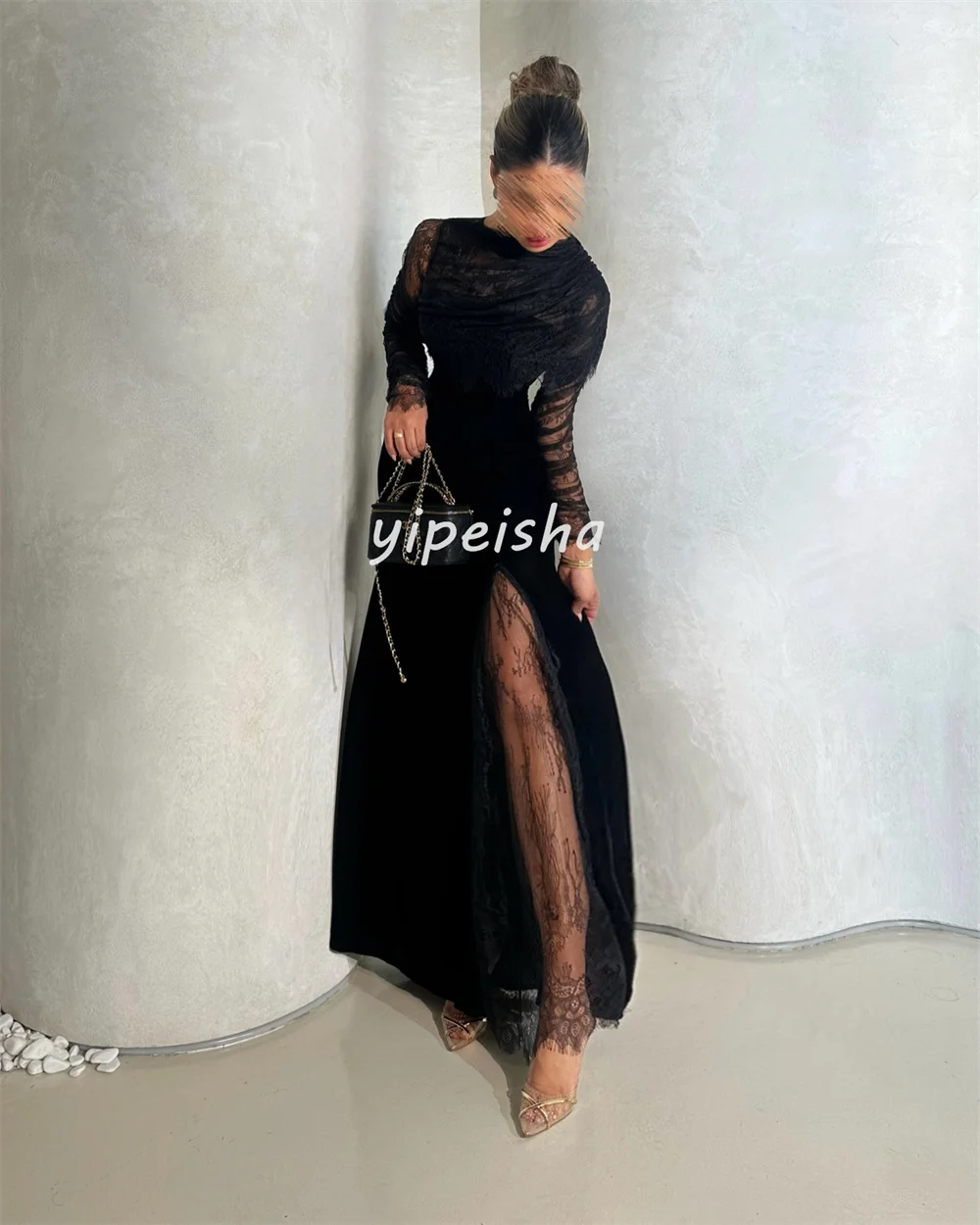 맞춤형 섹시한 중국 스타일 레이스 플리츠 주름진 인어 하이 칼라 롱 드레스 맞춤형 행사 드레스 고품질 패션