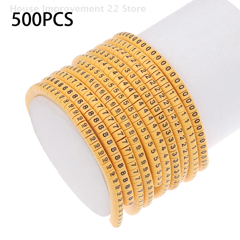500PCS Marcatori per cavi gialli EC-0.5 1 1.5 2.5 Mm2 Per tubo del diametro del filo Tubo del filo Numero Tubo