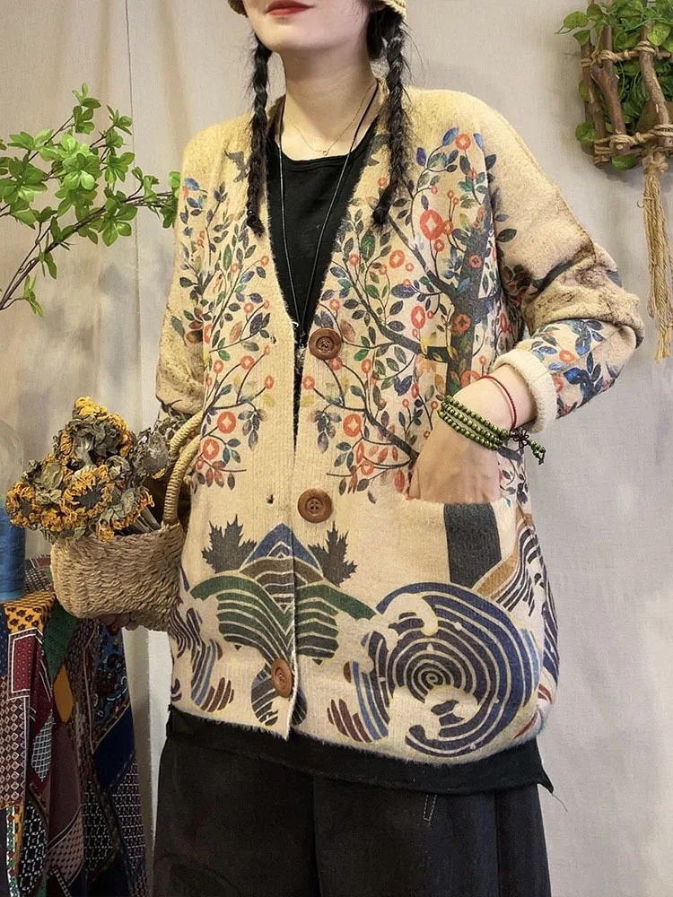 Max LuLu Winter Womens Fashion Knitted Warm Cardigans Loose Printed Cotton Sweaters 2022 Ladies Floral Harajuku Casual Clothes