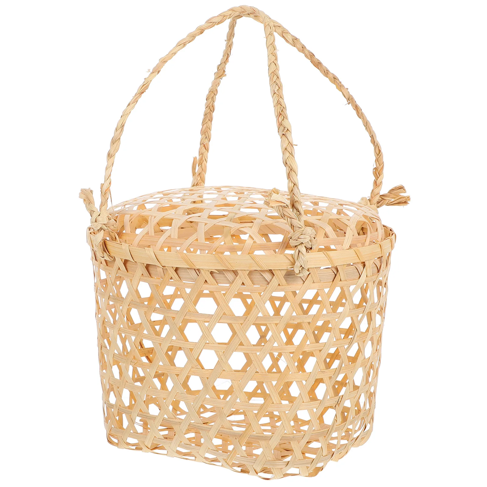 

1pc Bamboo Storage Basket For Fruit Snacks Picnic Outdoor Rustic Woven Holder Handmade Flower Sundries Vintage Portable