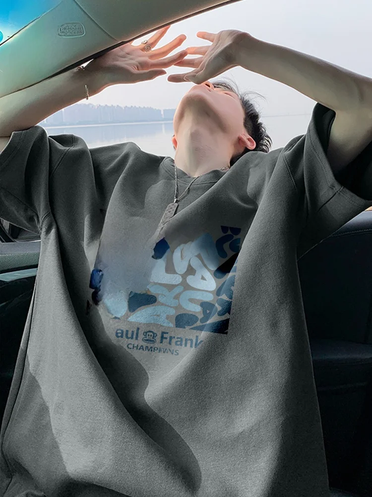 

Large Mouth Monkey Print Pure Cotton Men's T-irt ort Sve Loose Fit Summer Trendy Brand Casual Top