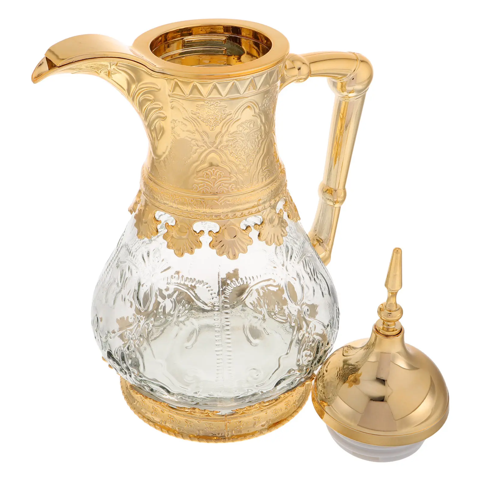 Middle Eastern Arabic Style Glass Cold Water Pitcher Elegant Intricate Pattern Heat Cold Resistant Serving Beverage Jug for Iced