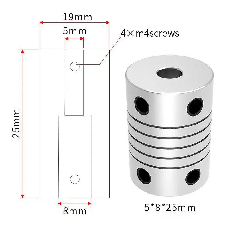 3/4/5/6/6.35mm 7mm 8mm 10mm D19*L25 Aluminium Flexible Jaw Shaft Coupling CNC Stepper Motor Coupler Encoders Engraving Machine