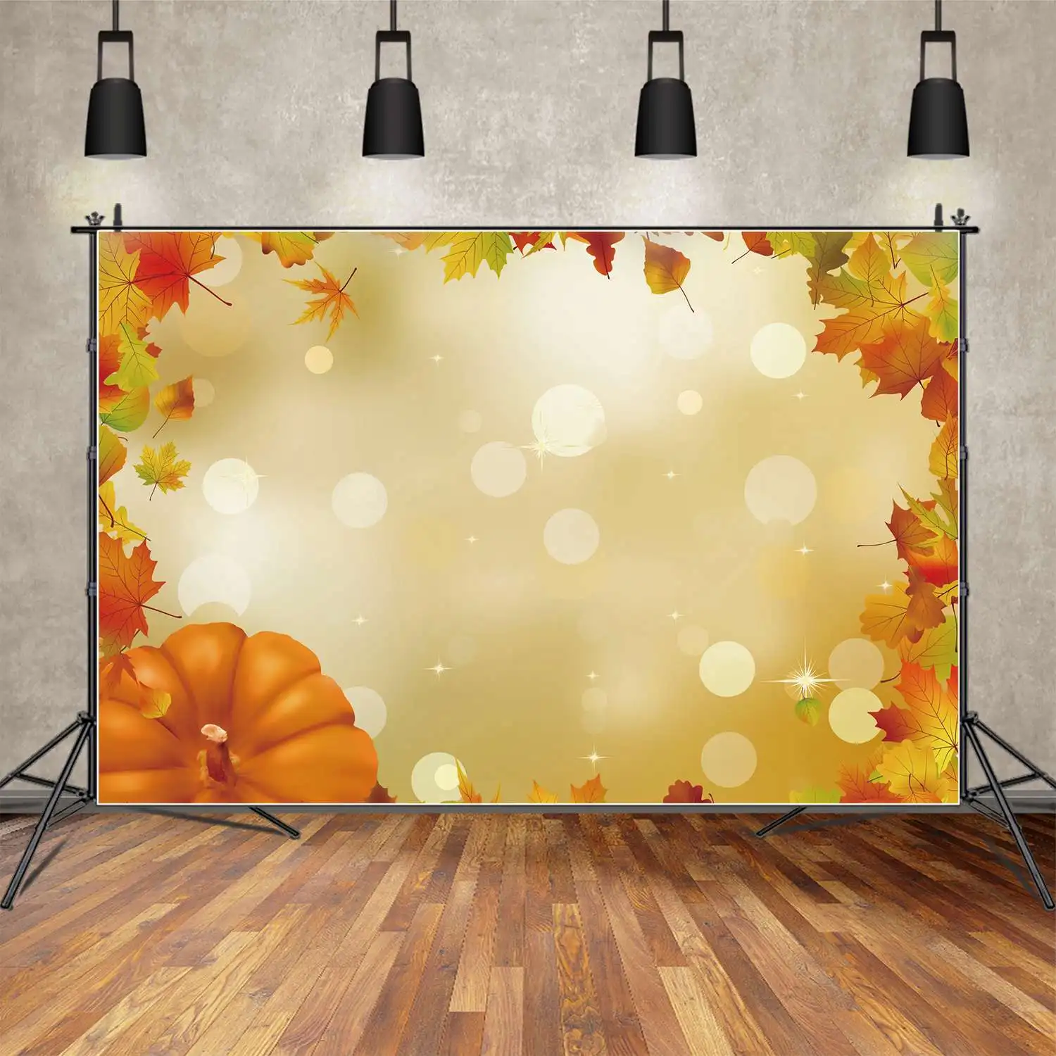Moon.qg-カスタムメイドのメープルの葉の背景、秋のパーティーフレームの小道具、写真ブースの背景、カボチャのライトスポットの装飾