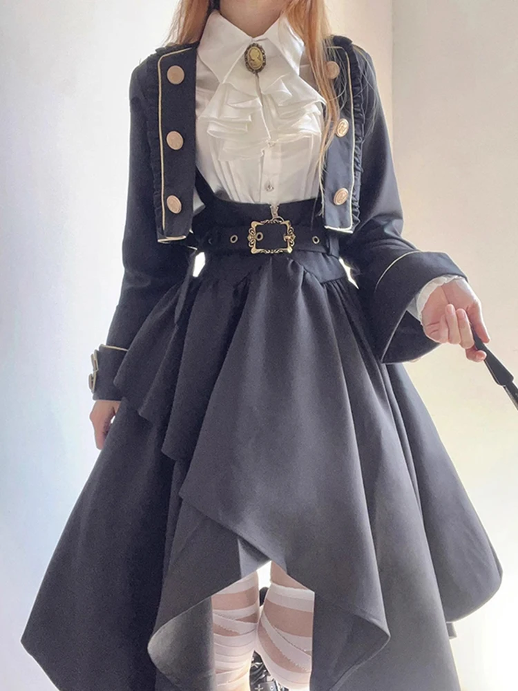 Dark Goth Style Women's Halloween Costume Lolita Suit Preppy Suspender Dress Gown