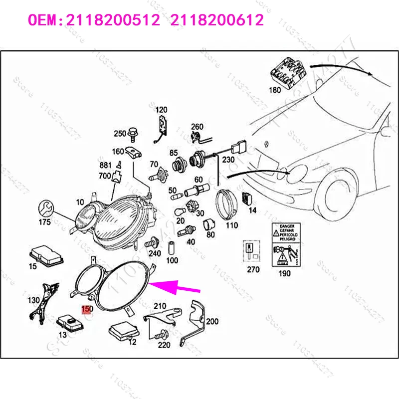 For 2003-2005 Mercedes-Benz E320 E500 E55 AMG (W211) Front Upper Headlight Cover Gaskets Seal Strips 2118200512 2118200612
