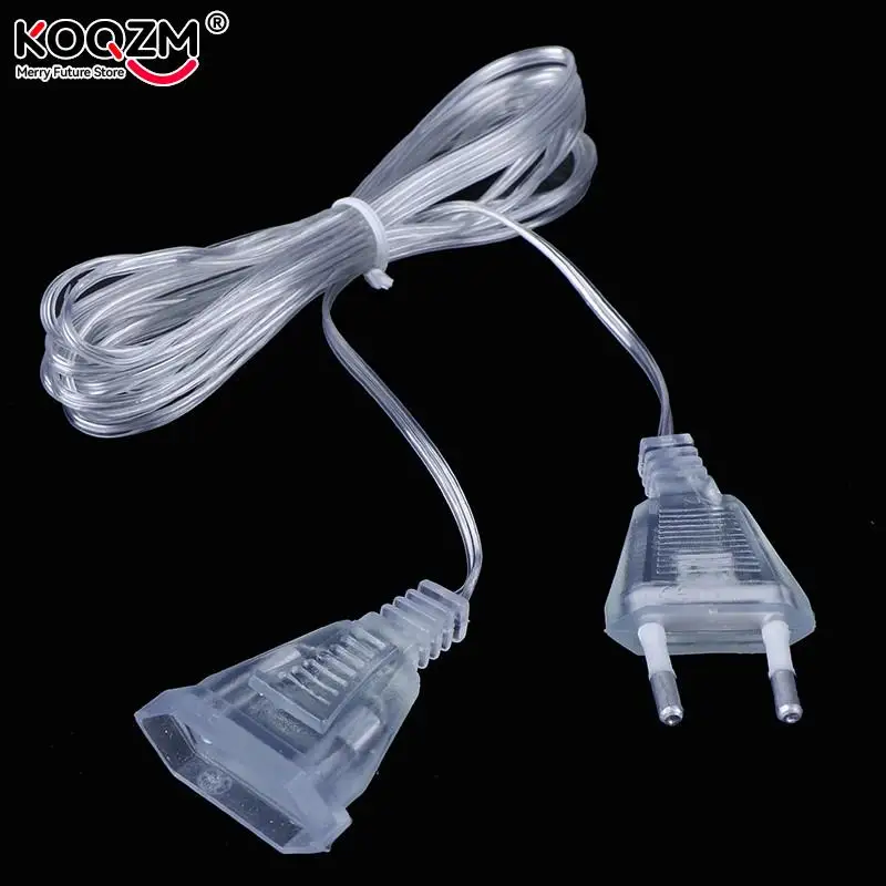 3M EU Power Extension Cable Plug Transparent Standard Power Extension Cord For Home Holiday Led String Light Christmas Lights