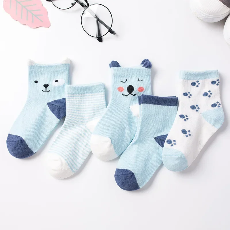 5Pairs Autumn Winter Children's Striped Cotton Tube Socks, Warm Cozy Crew Socks for Boys or Girls of Kids Clothing Accessories