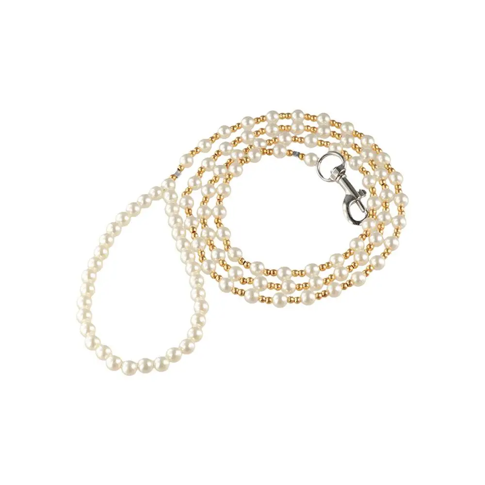 

120cm Pearls Dog Harness Leash Imitation Pearls Luxury Beaded Dog Leash Alloy Hook Elegant Pet Training Lead Leashes