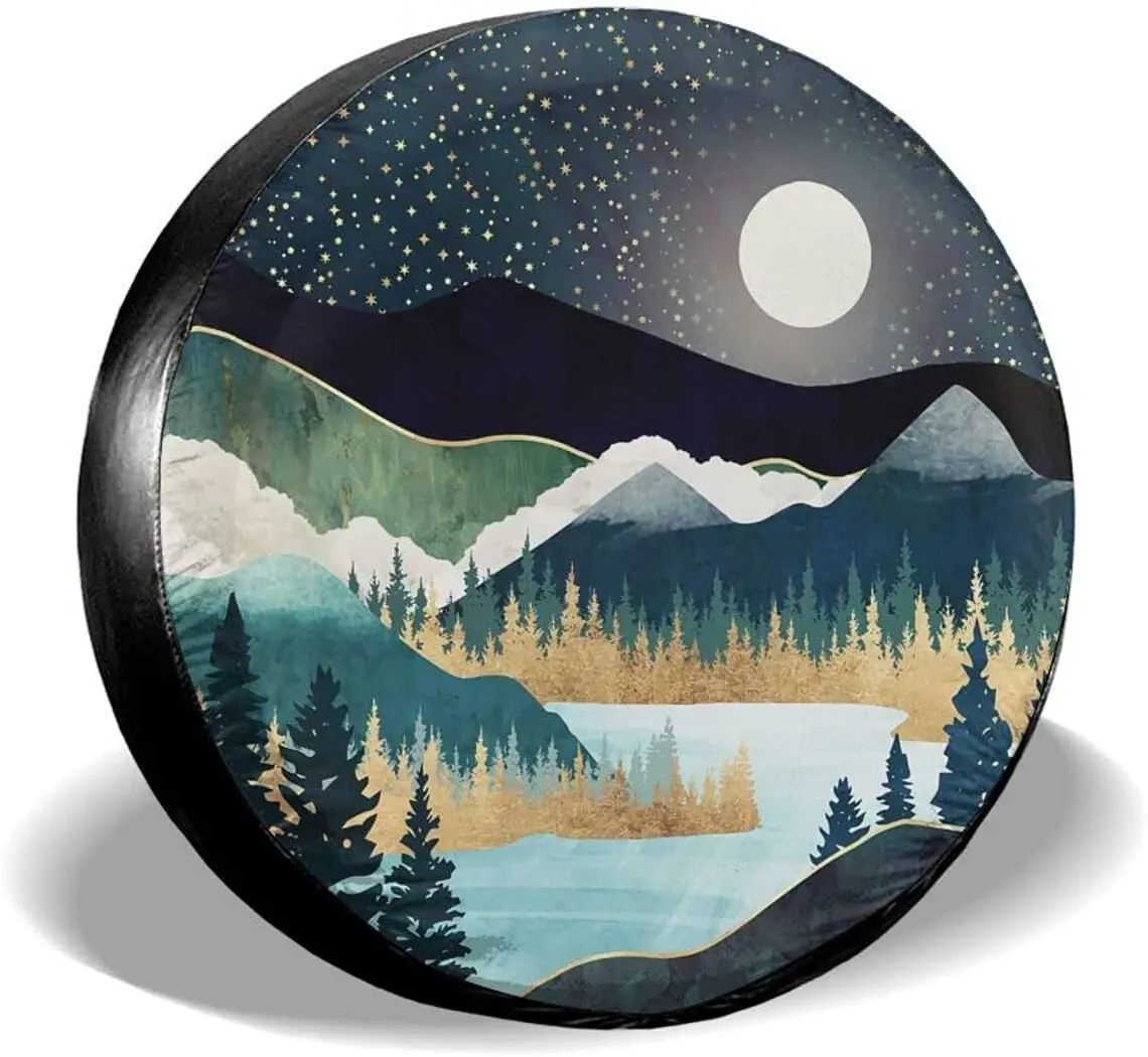 

cozipink Abstract Mountains Deer Lake Landscape Spare Tire Cover Wheel Protectors Weatherproof Wheel Covers Universal Fit for Tr