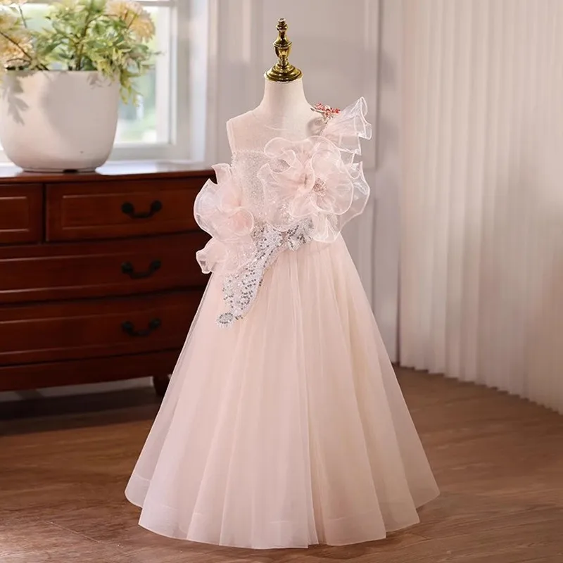 High-End Children's Princess Costume Catwalk Piano Performance Wedding Birthday Party Girls Dresses A4558 Bridesmaid Dresses