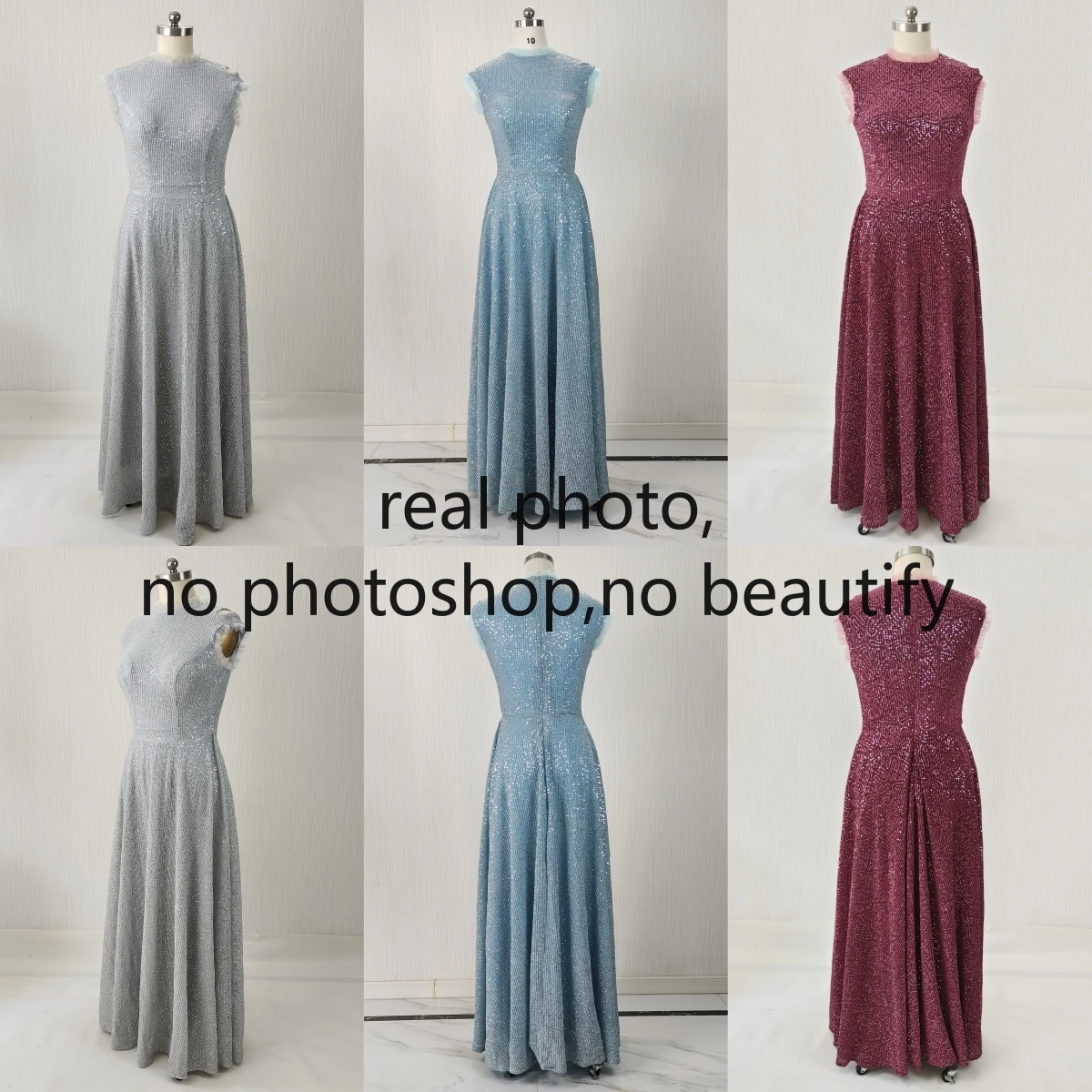 Es ist Yiiya Maßgeschneidertes Abendkleid mit blauen Pailletten, Übergröße, O-Ausschnitt, ärmellos, Robe De Soiree, bodenlang, für Damen, Party, formelles Kleid