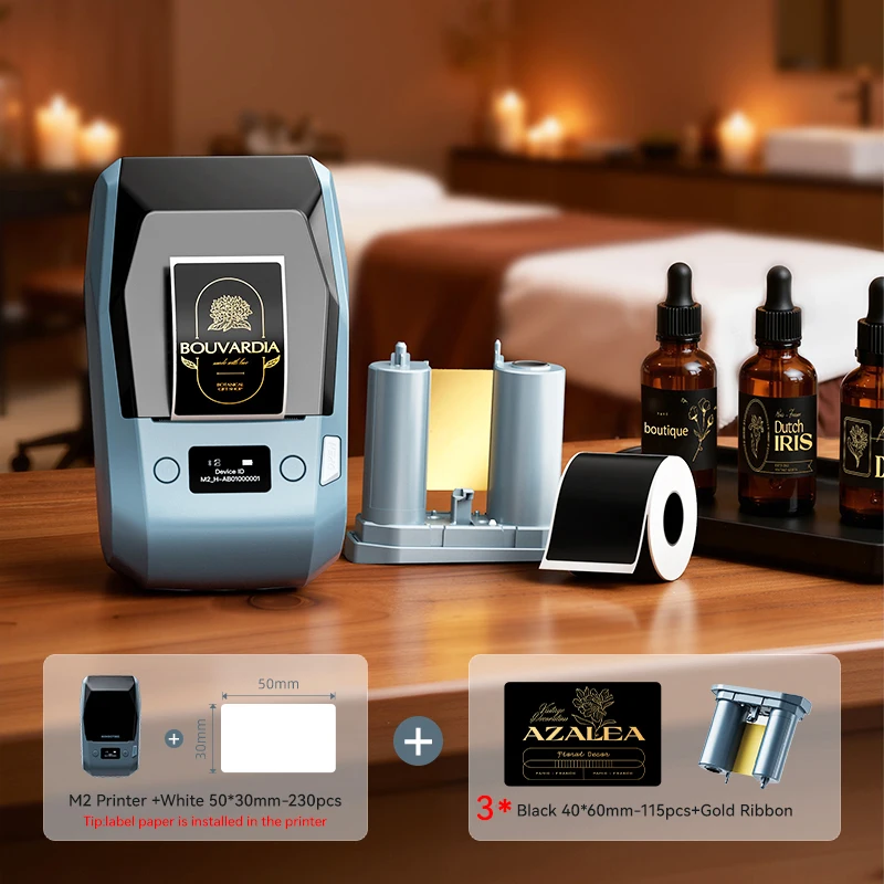 Niimbot M2 Thermotransfer-Etikettendrucker, 300 DPI, hochauflösend, kabellos, 20–50 mm Druckbreite, Etikettendrucker, unterstützt Telefon/PC