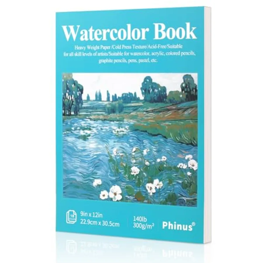 18 Sheets Watercolor Paper, Cold Press Watercolor Sketchbook 140lb/300gsm,Tape Bound Watercolor Paper Pad for Adults,Mixed Medi