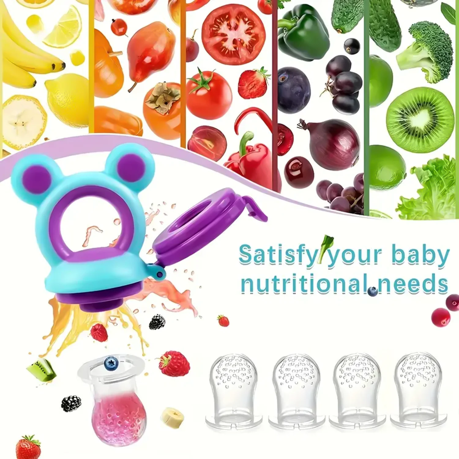 

Контейнер для еды с мультяшными фруктами, бутылочка для рисовых хлопьев, для детей старше 6 месяцев, пищевой полипропилен и материал, защита от падения