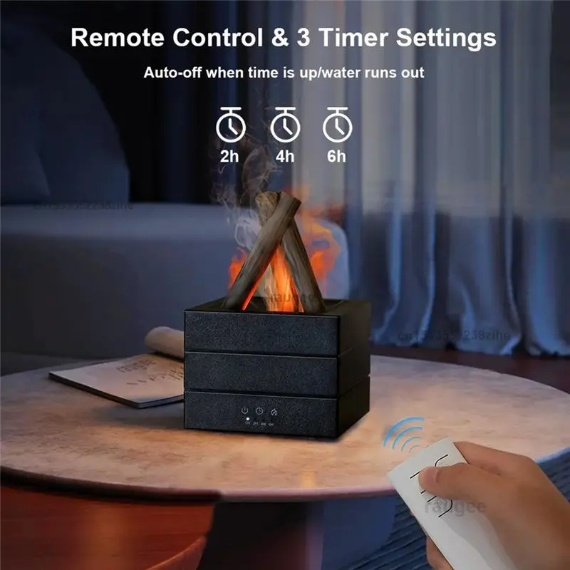BAAM-Flame Humidifier Aroma Diffuser Aromatherapy Essential Oil Fragrance Dispersion With Remote Control And Light Black