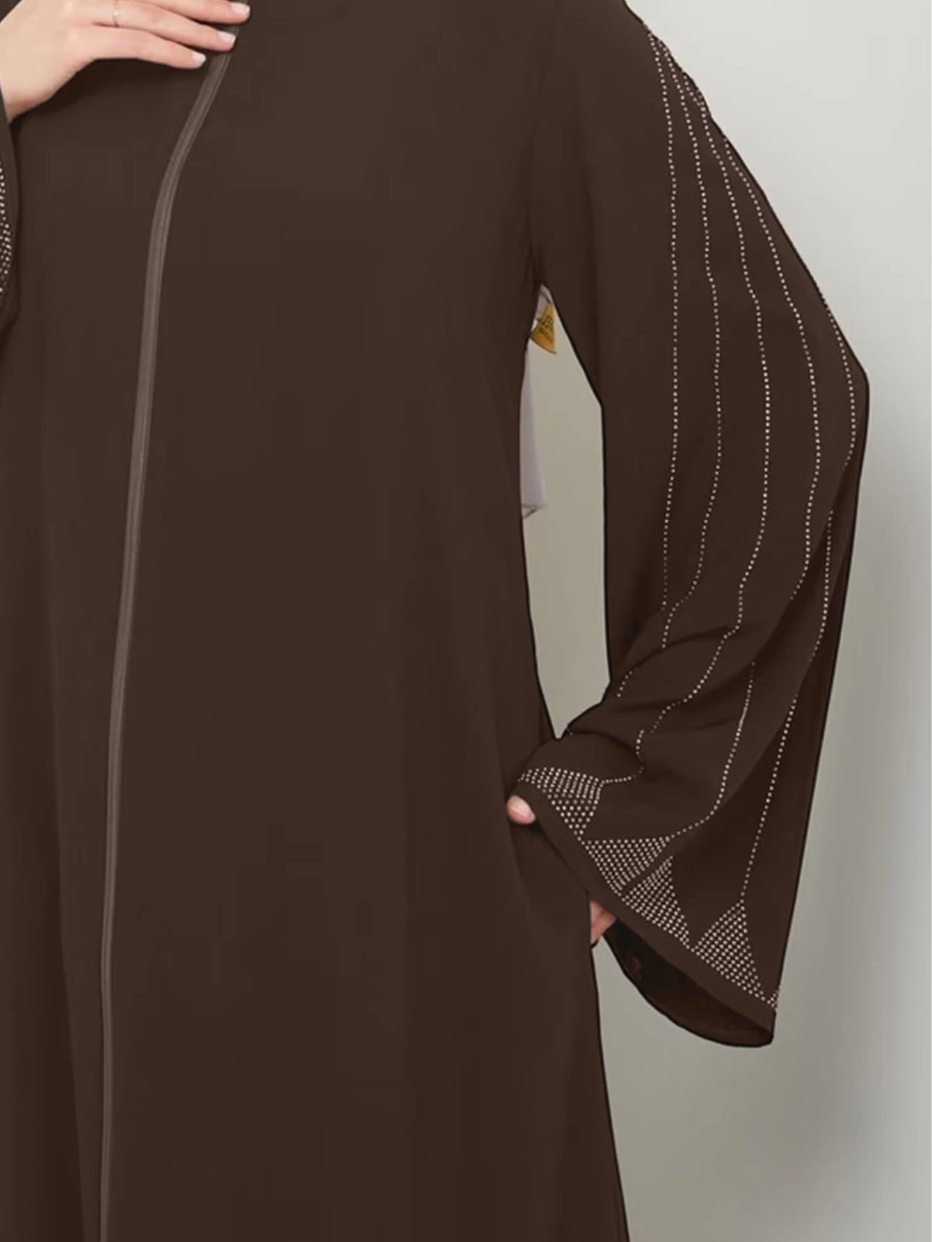 Muslim Fashion Women\'s Hot Diamond Long Sleeve Loose Coffee Style Elegant Dress
