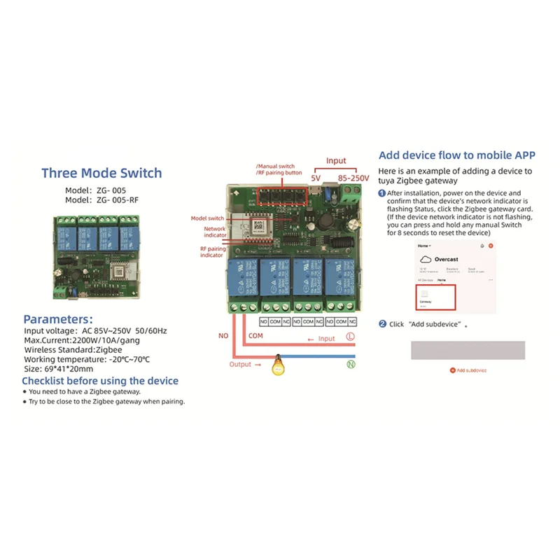 

A50U 5X 4 Channels Tuya Zigbee Smart Switch Module RF433 Smart Home Automation DIY Breaker Wireless Relay Voice Control
