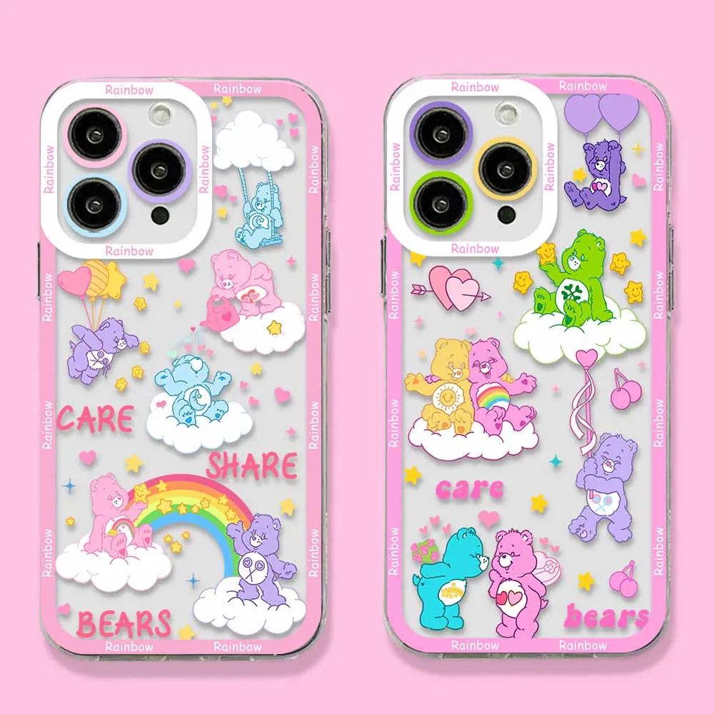 Cute R-Rainbows Bear Phone Case For Samsung S24 S23 S22 S21 S20 S10 FE Note20 Note10 Plus Ultra Lite 5G Clear Soft TPU Cover